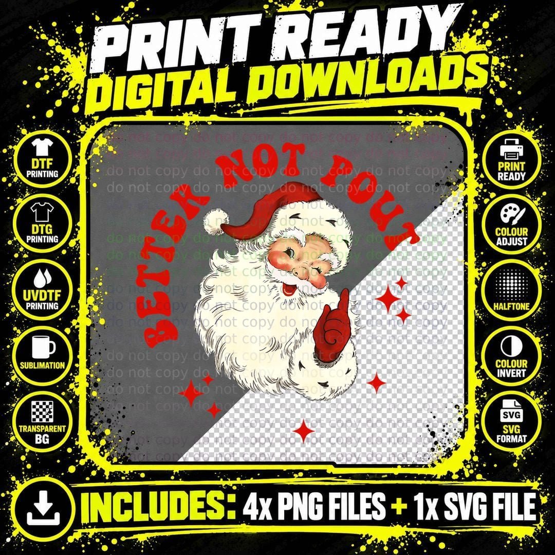 Better Not Pout Santa T-Shirt, Christmas Humor Png SVG Digital Bundle