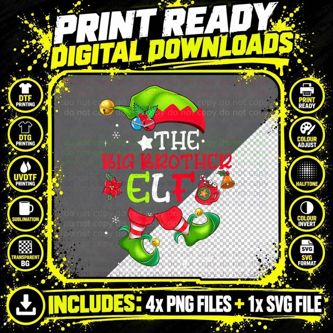 Big Brother Elf Matching Family Christmas T-Shirt Png SVG Digital Bundle