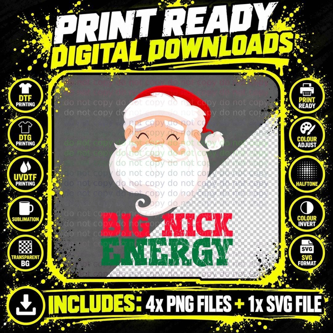 Big Nick Energy Adult Humor Funny Christmas Santa T-Shirt Png SVG Digital Bundle