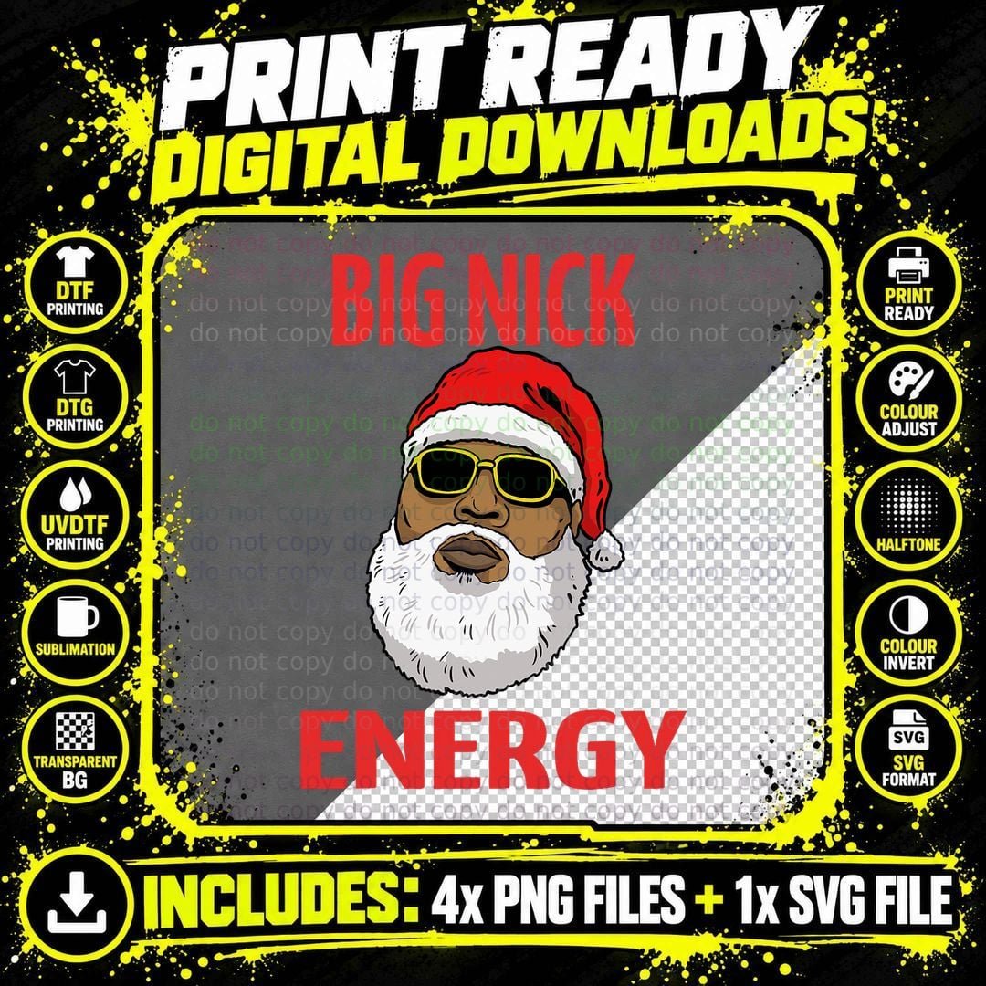 Big Nick Energy Black African Santa T-Shirt Png SVG Digital Bundle