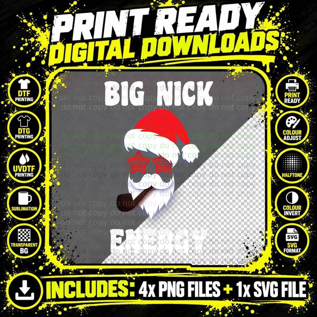 Big Nick Energy Funny Christmas Santa T-Shirt Png SVG Digital Bundle