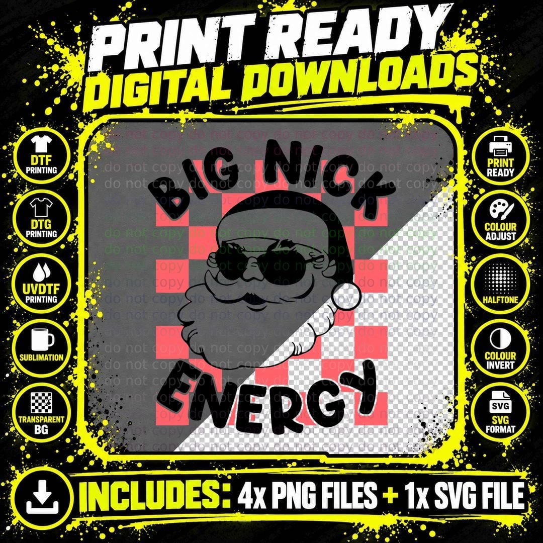 Big Nick Santa Energy Sweater, Groovy Christmas Png SVG Digital Bundle