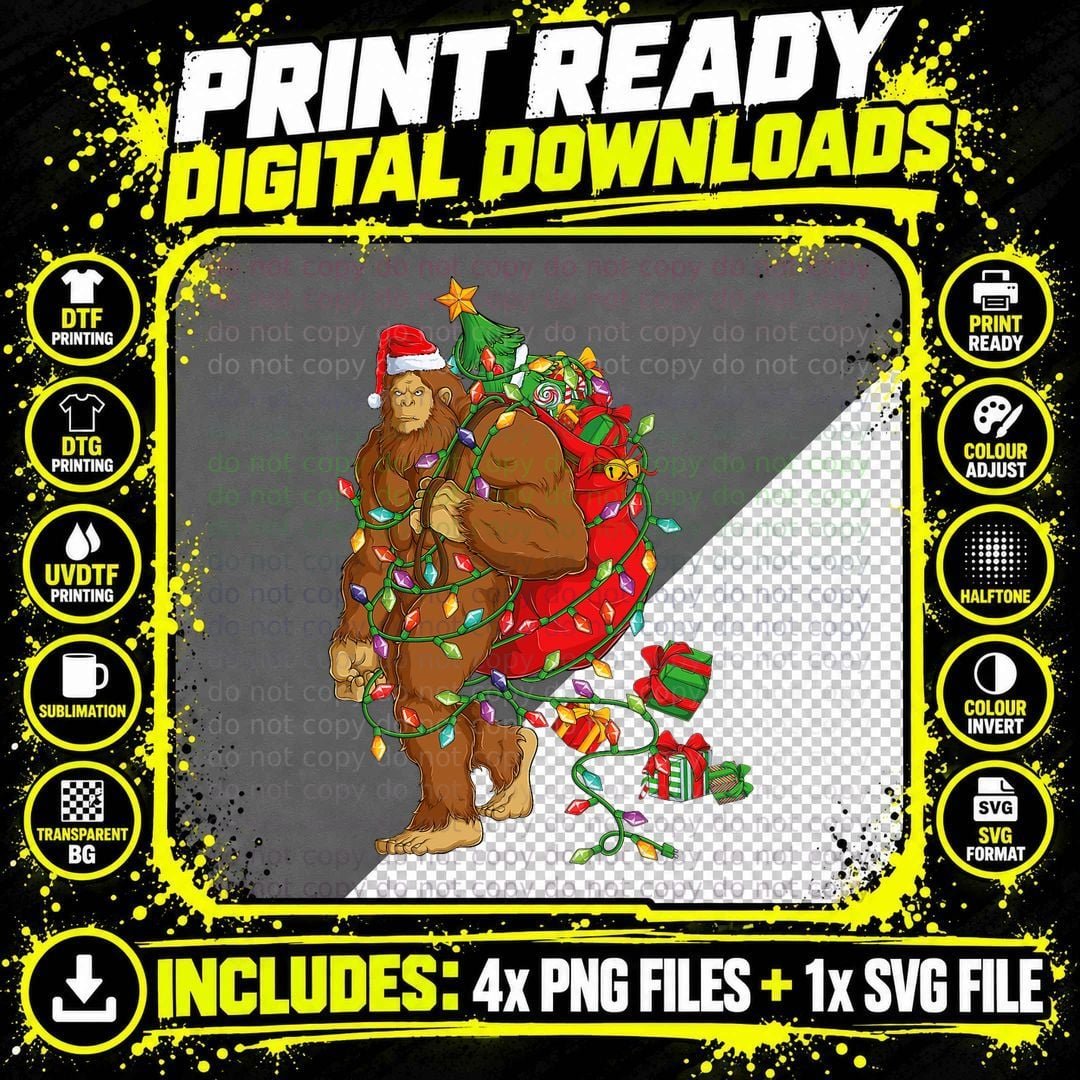 Bigfoot Sasquatch Santa Hat Christmas T-Shirt Png SVG Digital Bundle