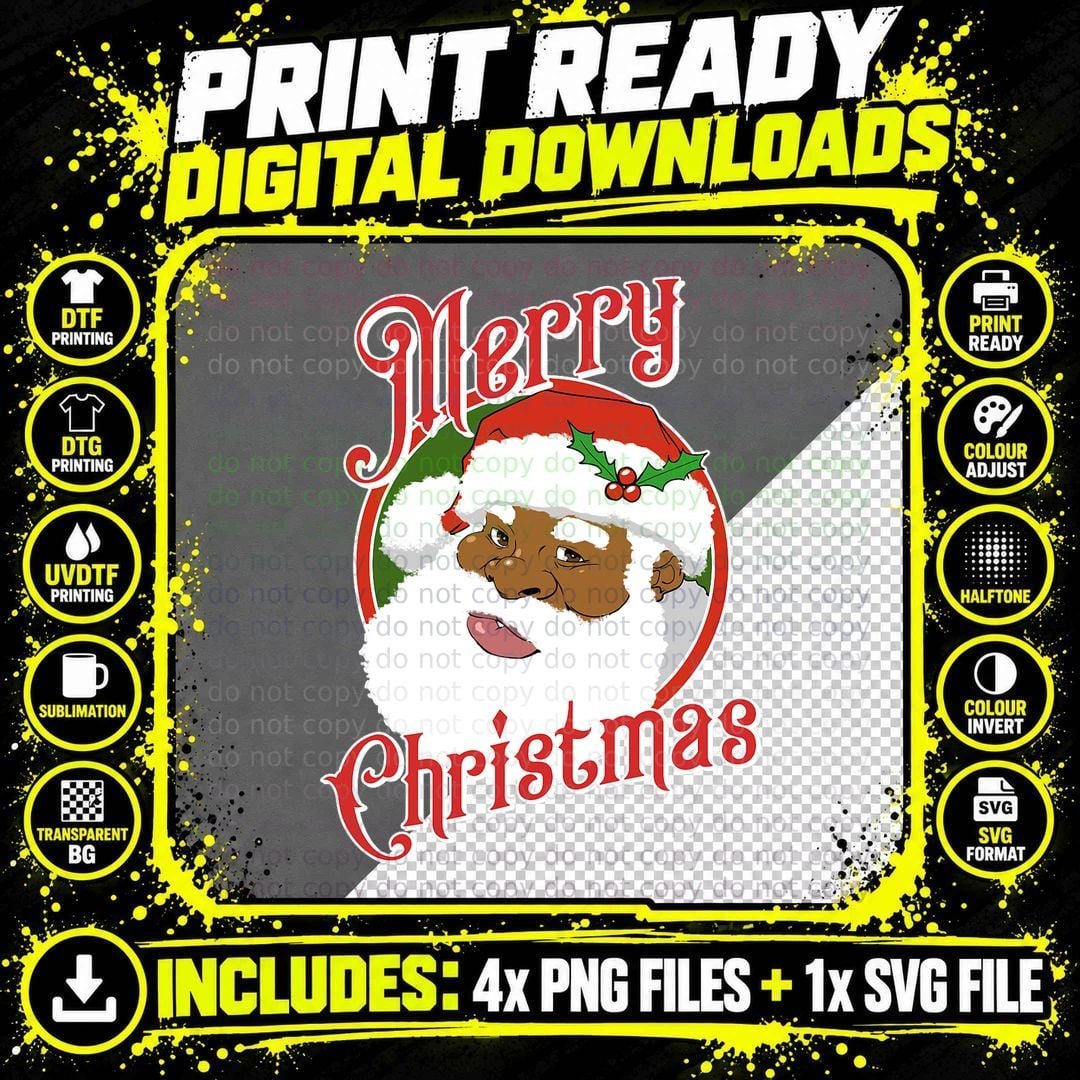 Black Merry Christmas African American Santa Claus Png SVG Digital Bundle