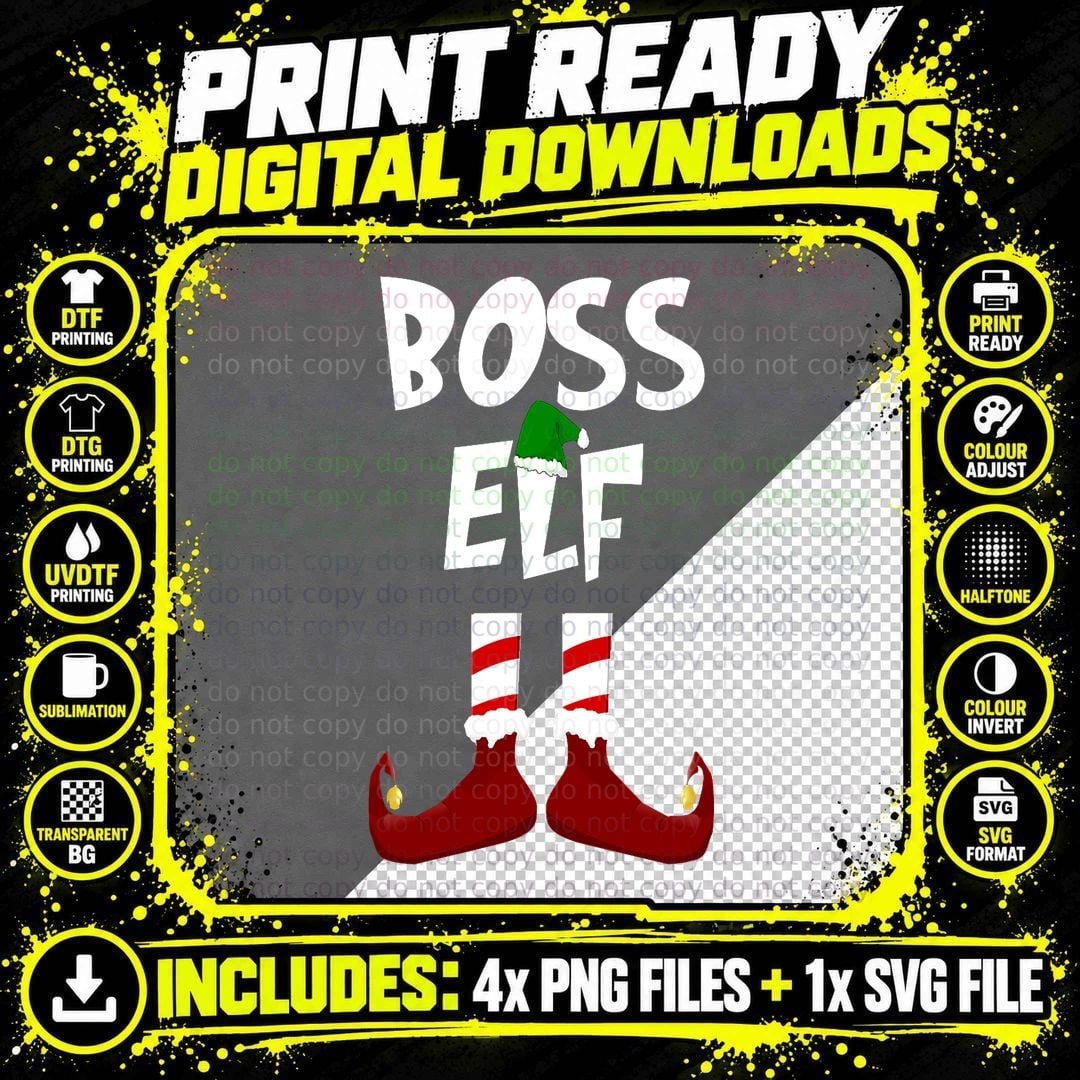 Boss Elf Christmas Theme T-Shirt, Festive Holiday Print Png SVG Digital Bundle