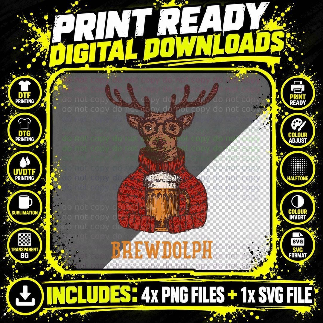 Brewdolph Reindeer Beer Lovers Funny Christmas T-Shirt Png SVG Digital Bundle