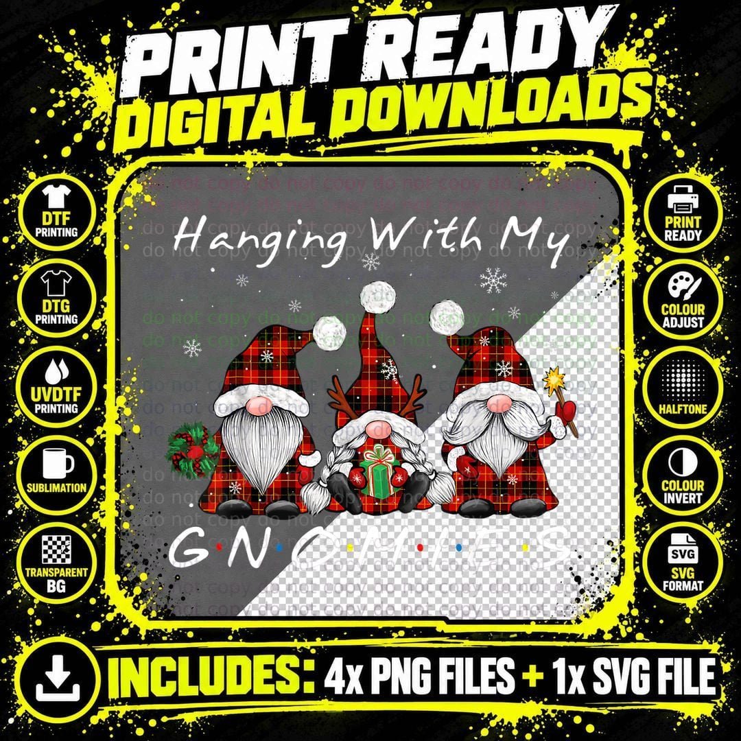 Buffalo Plaid Christmas Gnomes T-Shirt Png SVG Digital Bundle