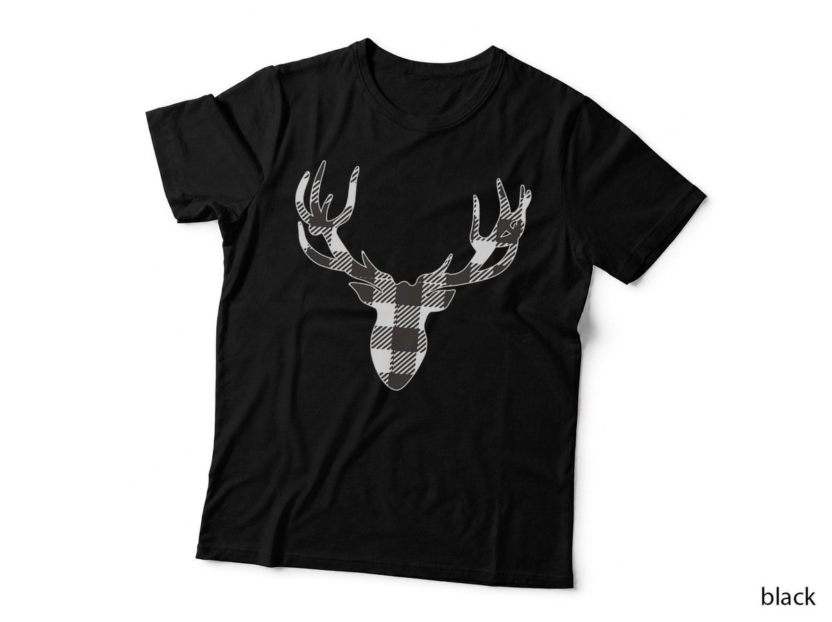 Buffalo Plaid Deer Head T-Shirt, Lumberjack Style, Christmas Apparel