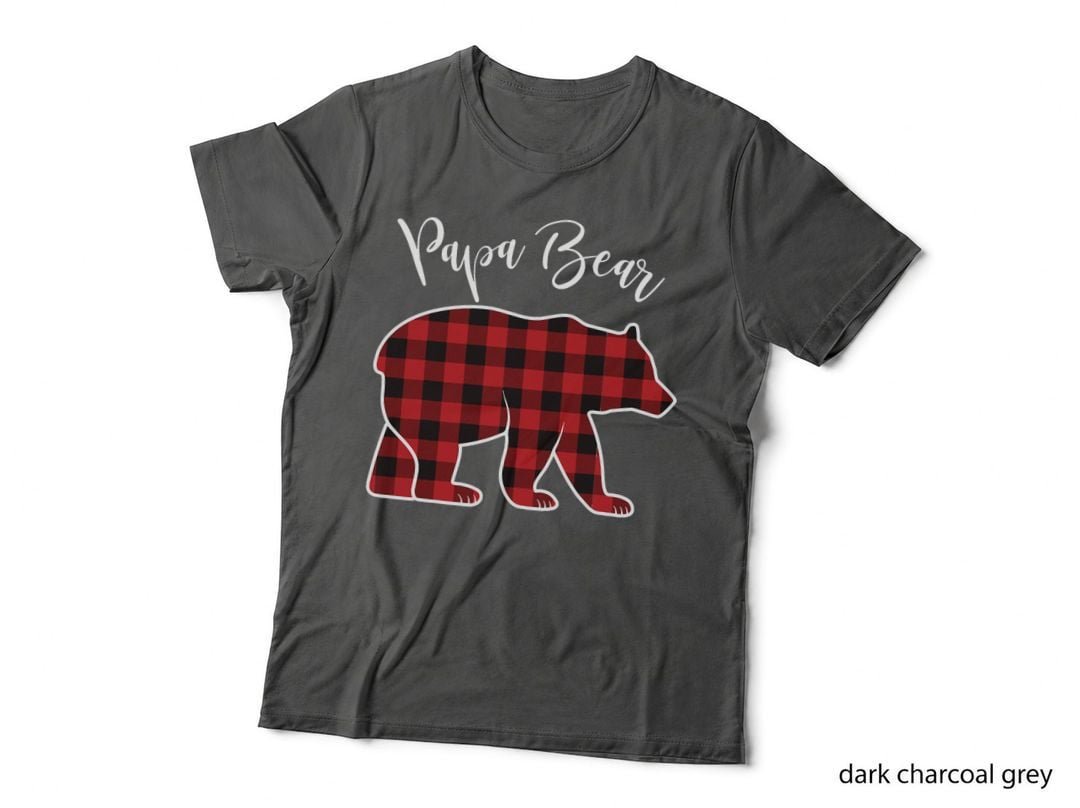 Buffalo Plaid Papa Bear T-Shirt, Christmas Family Matching