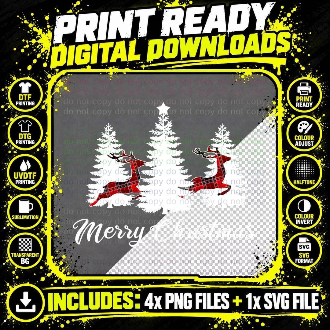 Buffalo Plaid Reindeer Christmas T-Shirt Png SVG Digital Bundle