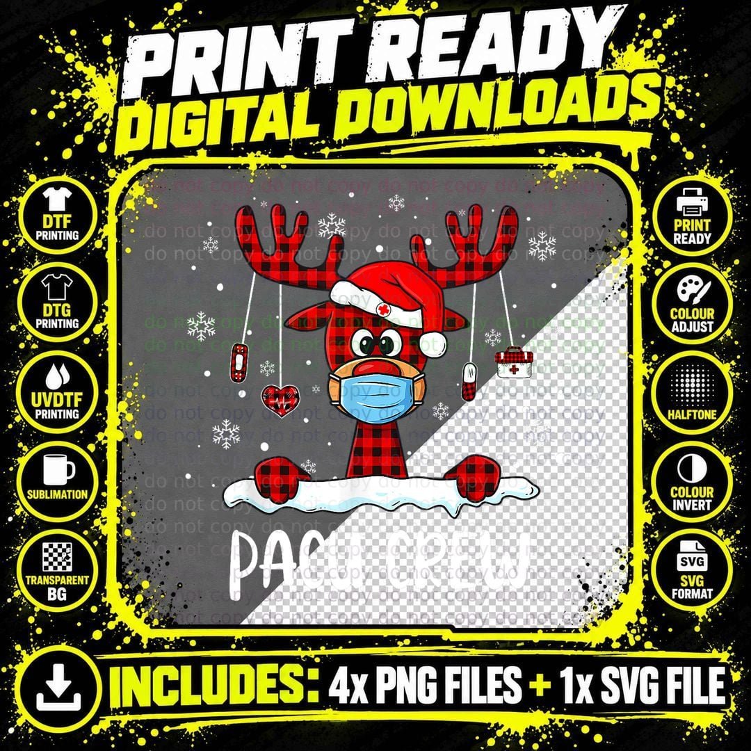 Buffalo Plaid Reindeer Santa Hat Nursing T-Shirt Png SVG Digital Bundle