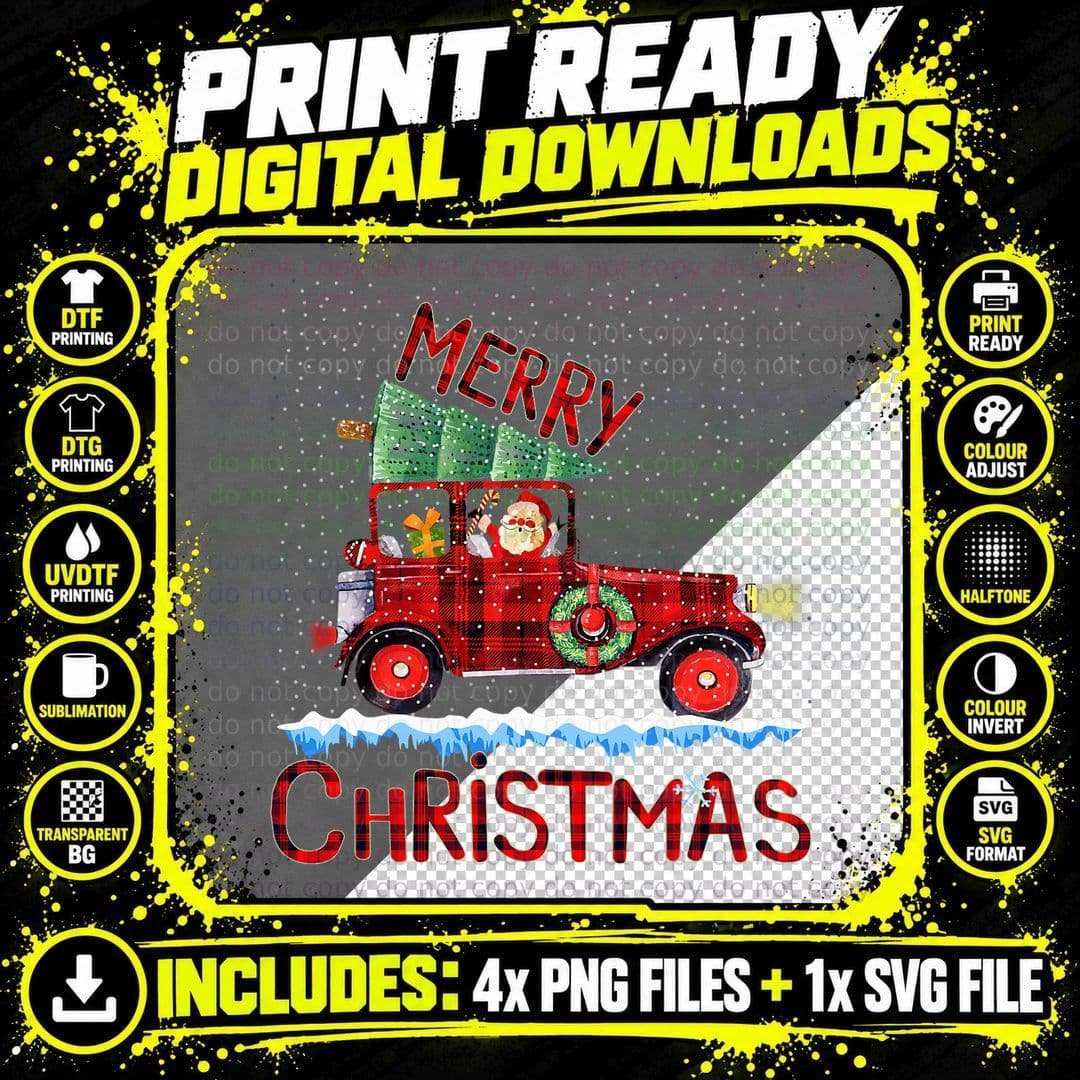 Buffalo Plaid Vintage Car with Santa T-Shirt Png SVG Digital Bundle