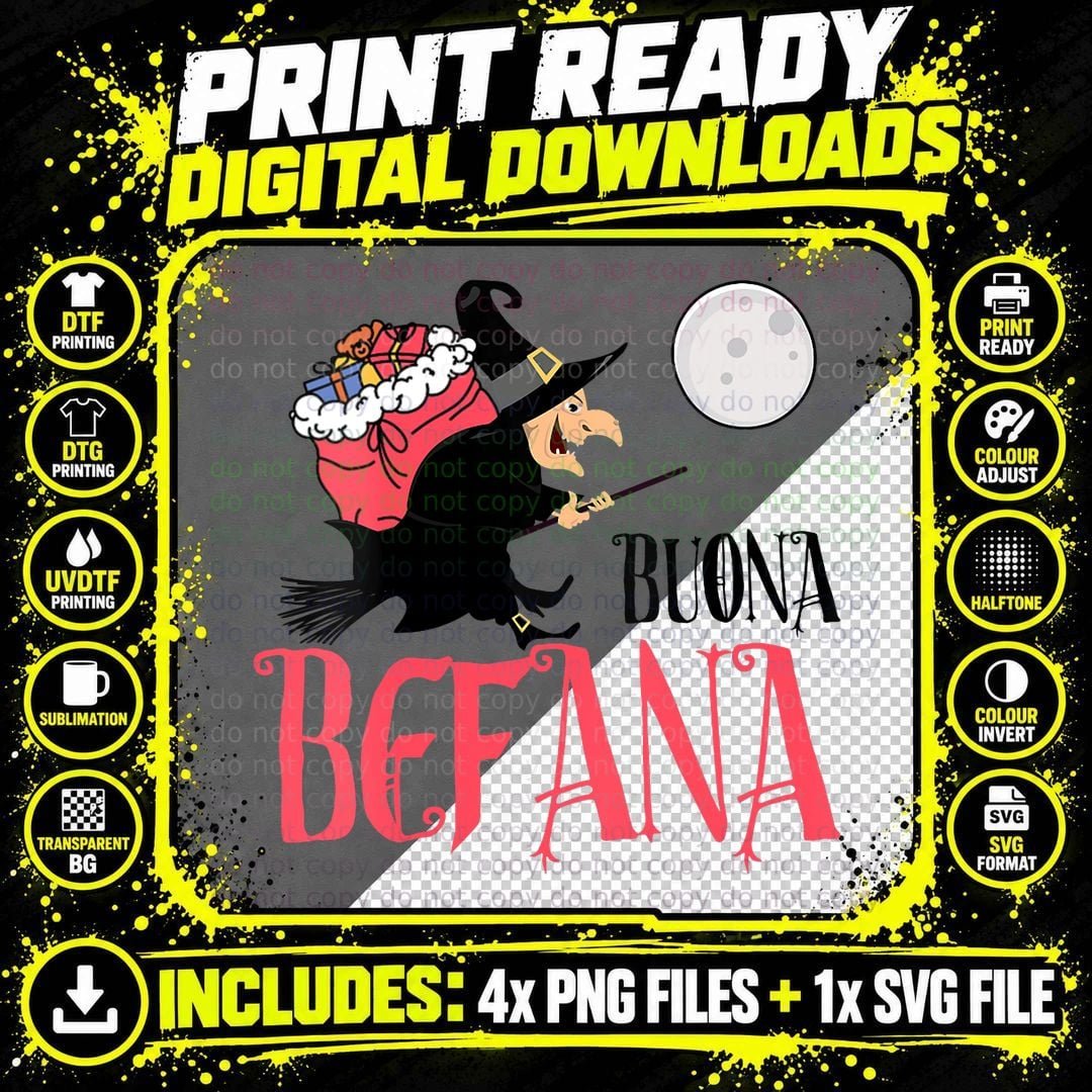 Buona Befana Italian Christmas, Holiday Gift Festive Png SVG Digital Bundle