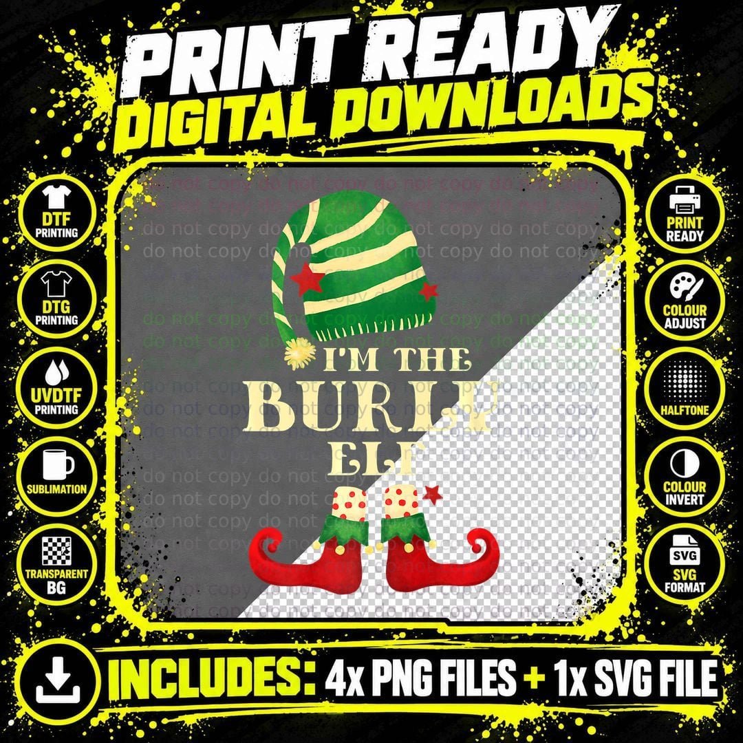 Burly Elf Christmas Matching Family T-Shirt Png SVG Digital Bundle