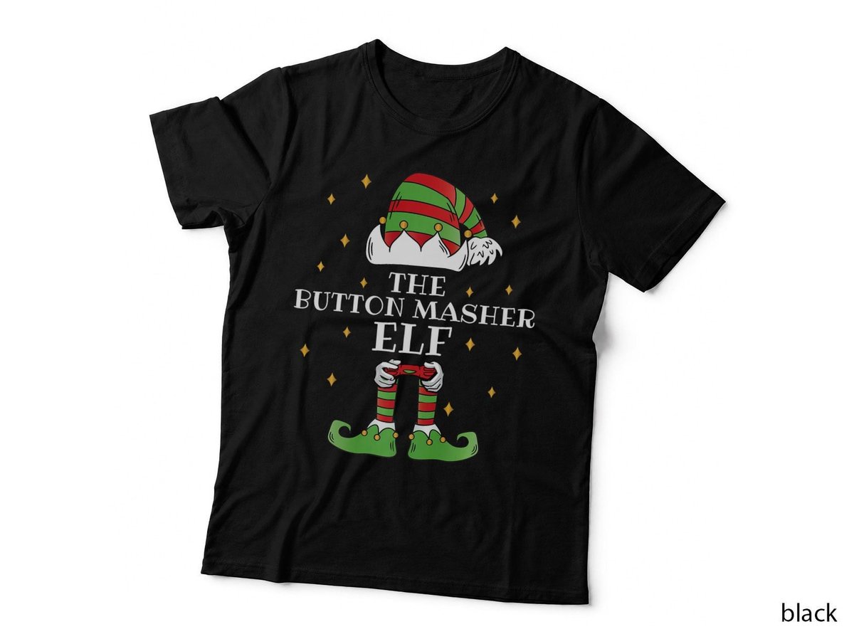 Button Masher Elf Video Gaming T-Shirt, Christmas Gaming, Gamer Gift Idea