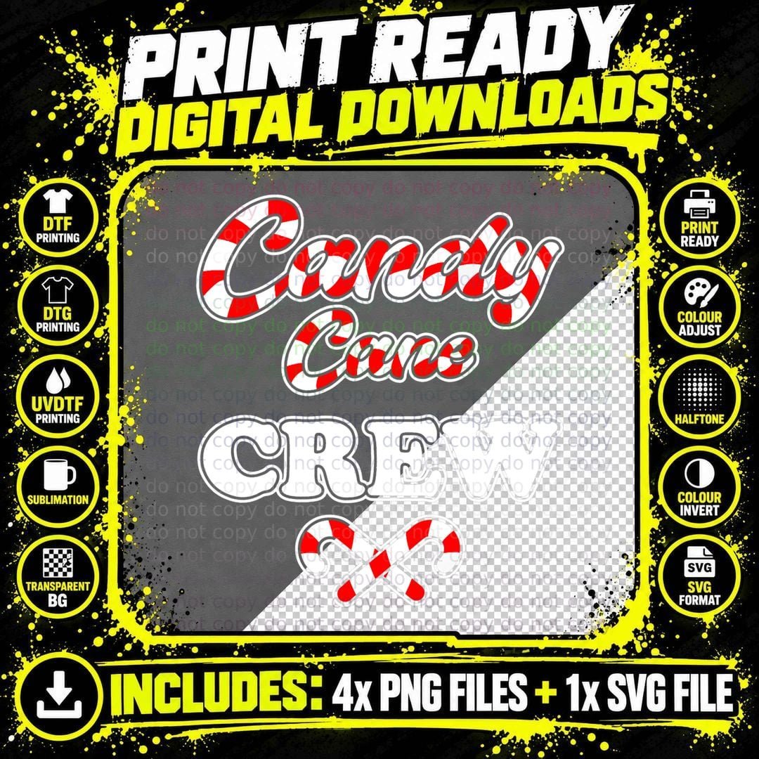 Candy Cane Crew Christmas T-Shirt, Festive Holiday Print Png SVG Digital Bundle