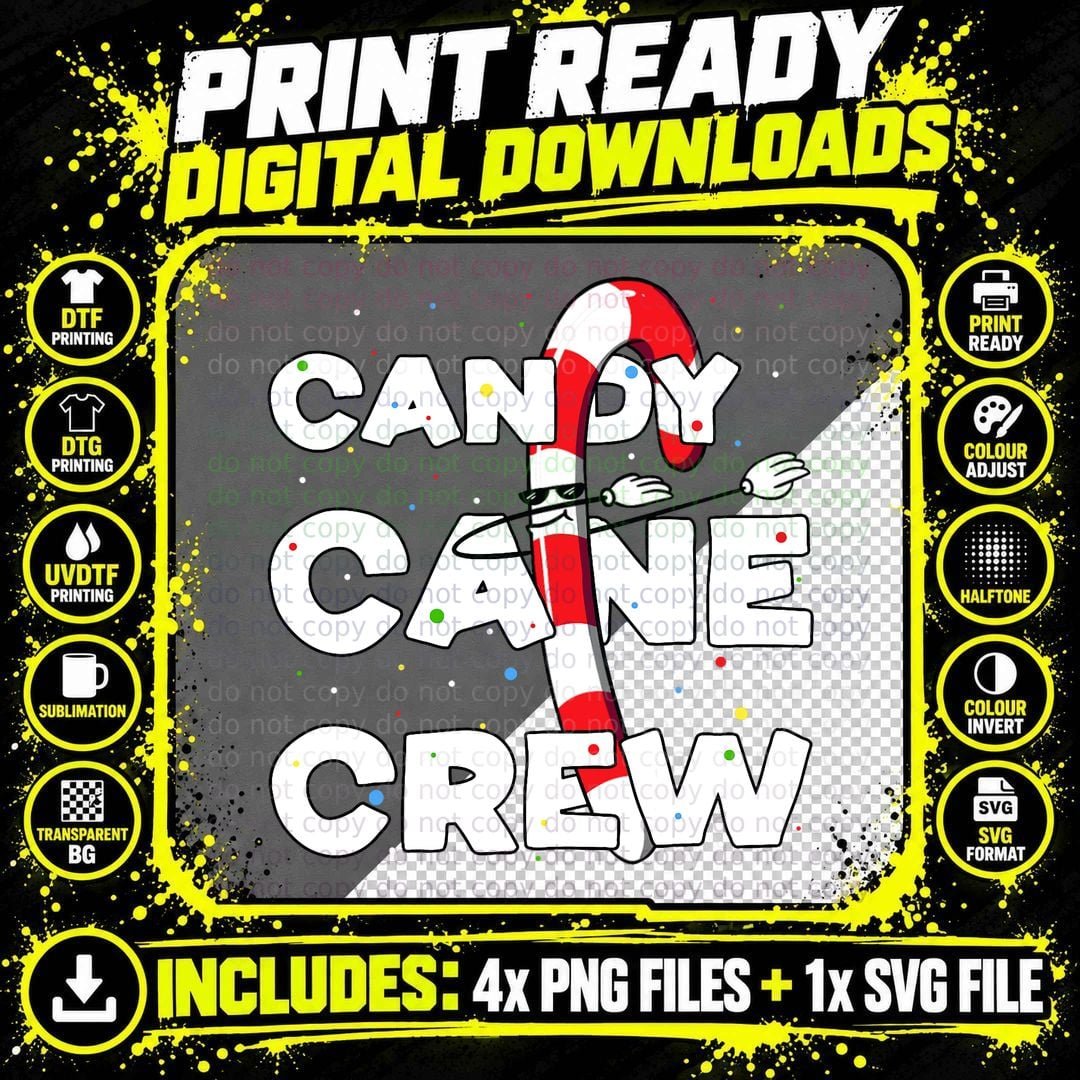 Candy Cane Crew Funny Christmas T-Shirt Png SVG Digital Bundle