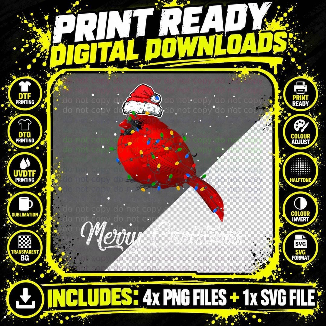 Cardinal Bird Christmas Light Costume T-Shirt Png SVG Digital Bundle