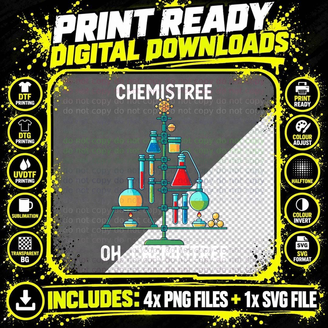 Chemistry Christmas Tree T-Shirt, Science Xmas Print Png SVG Digital Bundle