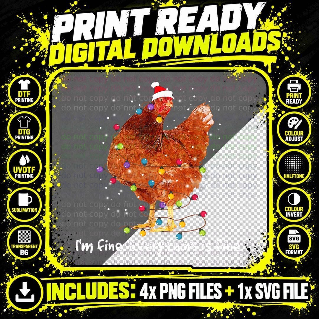 Chicken Xmas Lights T-Shirt, Festive Holiday Print Png SVG Digital Bundle