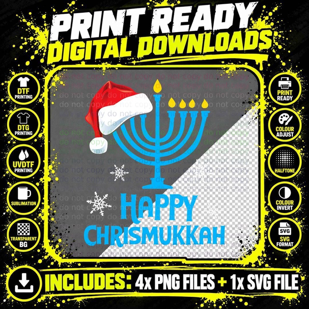 Chrismukkah Santa Hat Hanukkah T-Shirt, Holiday Fusion Png SVG Digital Bundle