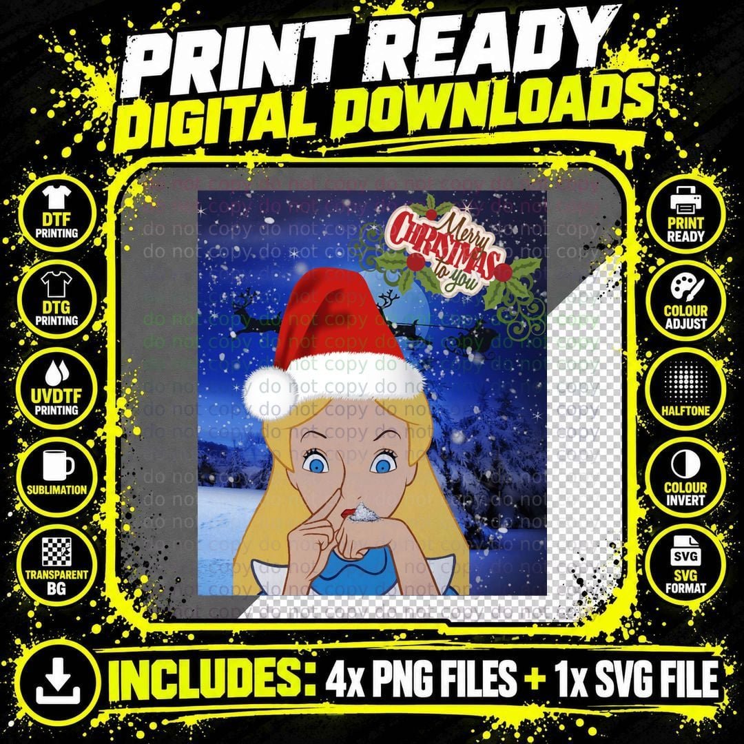 Christmas Alice in Wonderland T-Shirt Png SVG Digital Bundle
