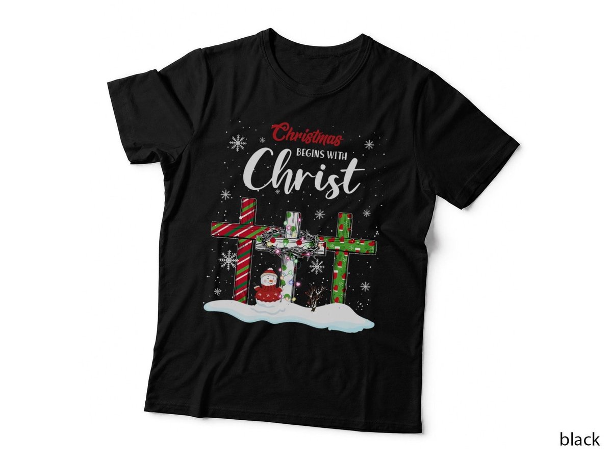 Christmas Begins with Christ Snowman Christian Cross T-Shirt