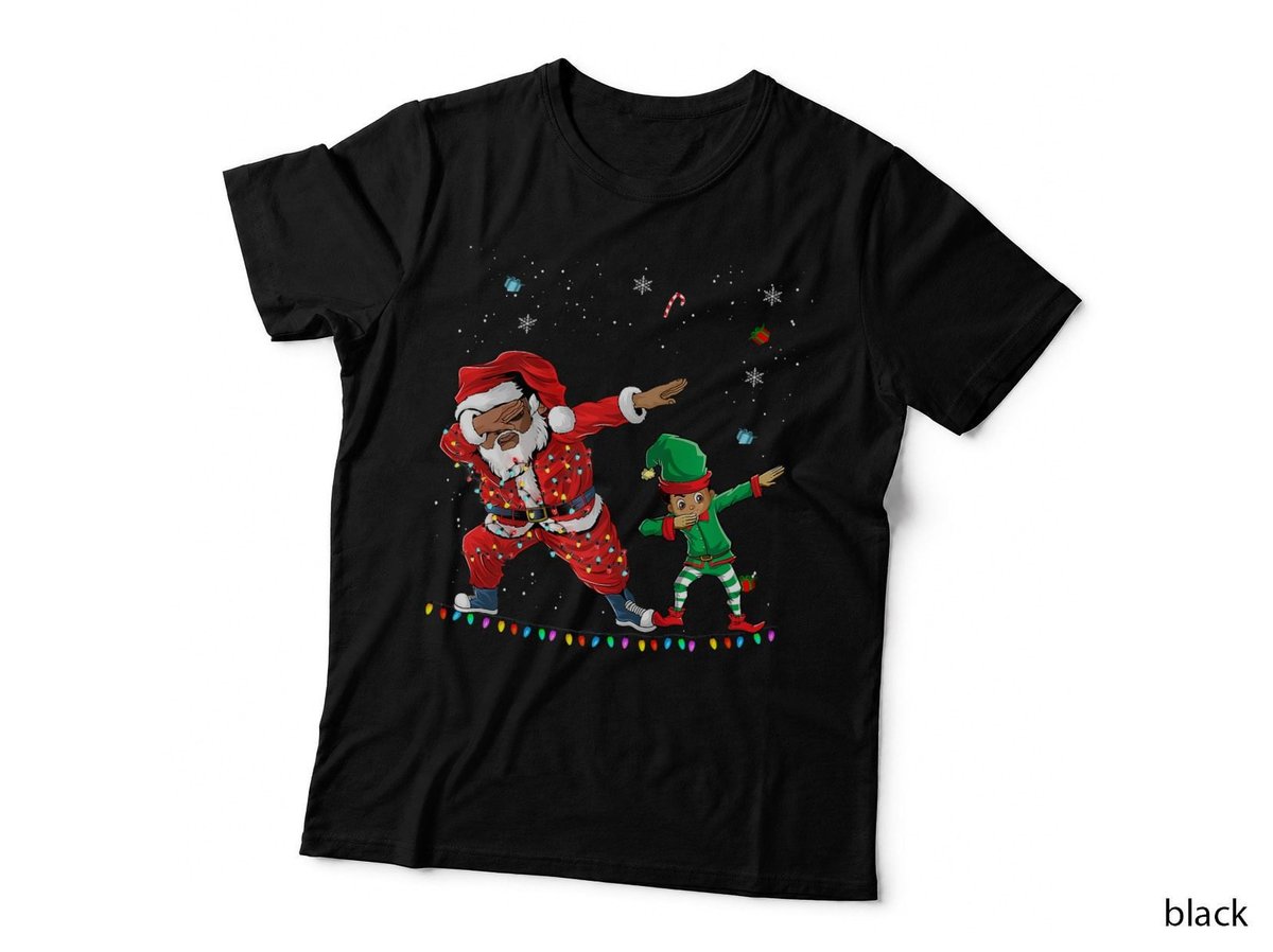 Christmas Black African American Dabbing Santa Claus Elf Dab T-Shirt