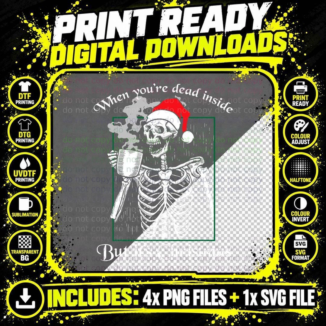 Christmas Black Coffee Skeleton T-Shirt Png SVG Digital Bundle