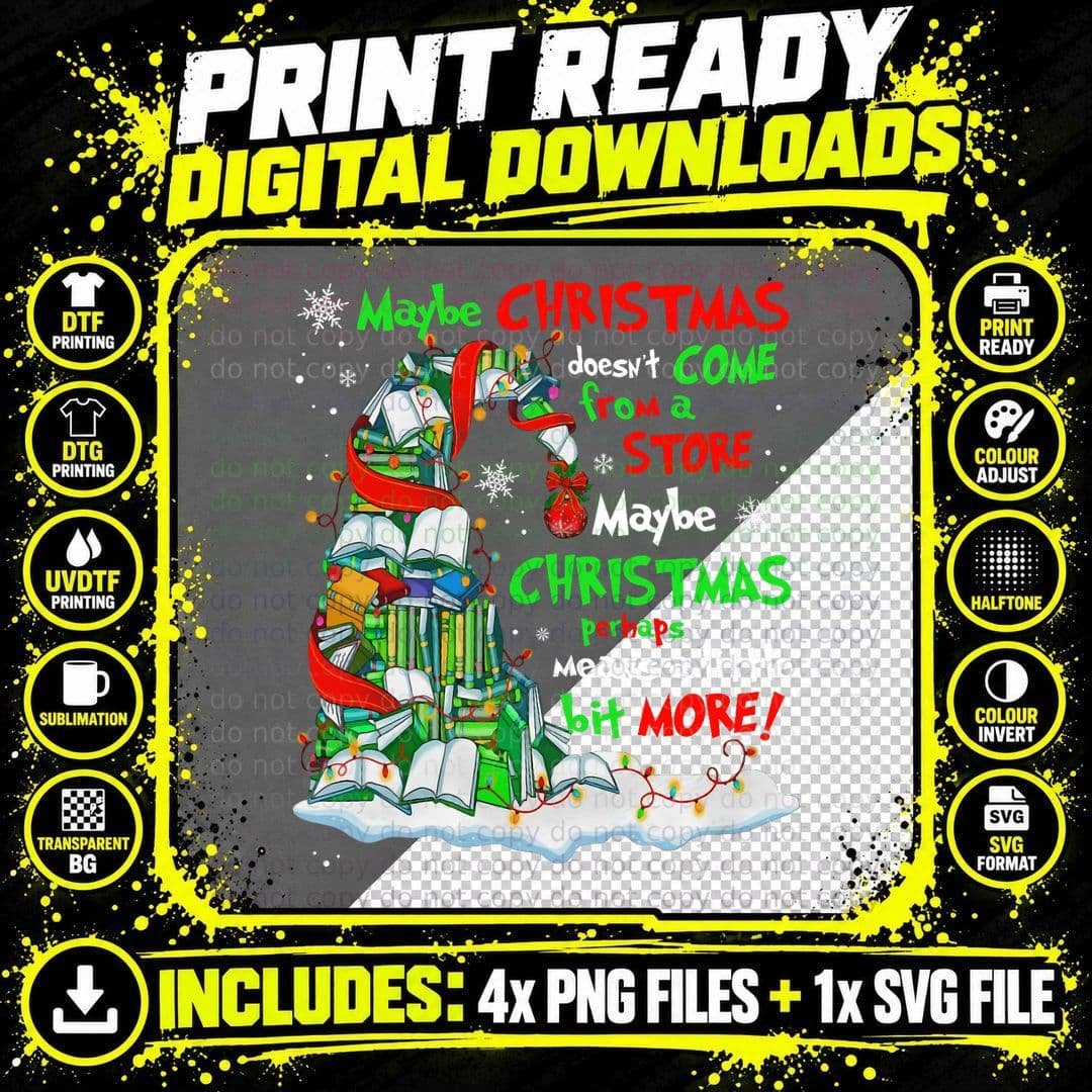 Christmas Book Stack T-Shirt, Festive Holiday Print Png SVG Digital Bundle