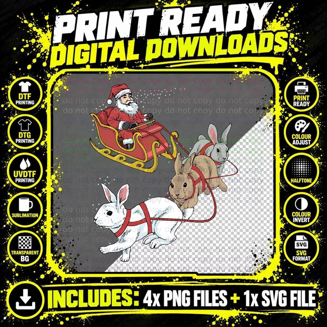 Christmas Bunny Sleigh Ride T-Shirt Png SVG Digital Bundle