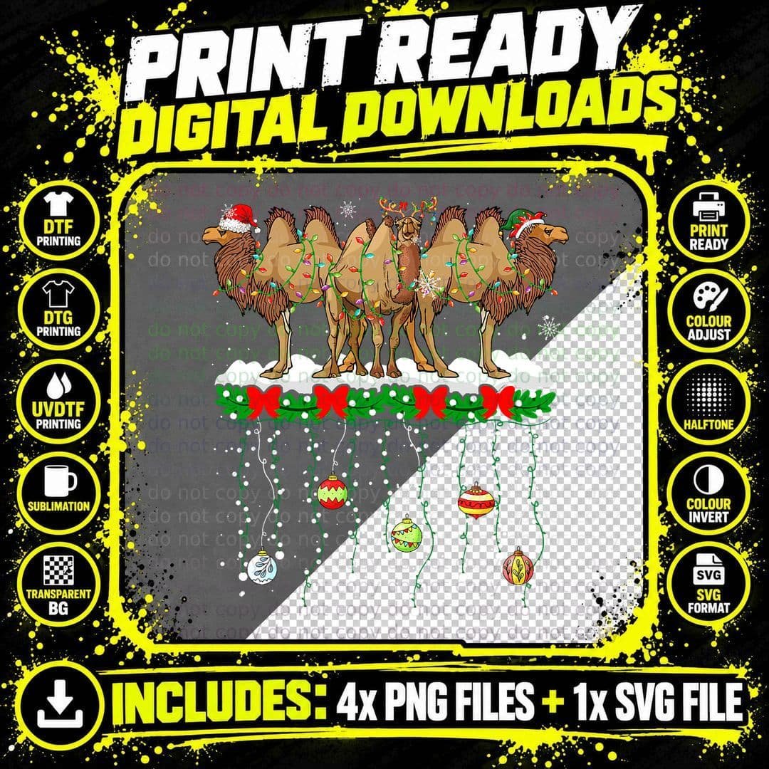 Christmas Camels Santa Reindeer T-Shirt Png SVG Digital Bundle