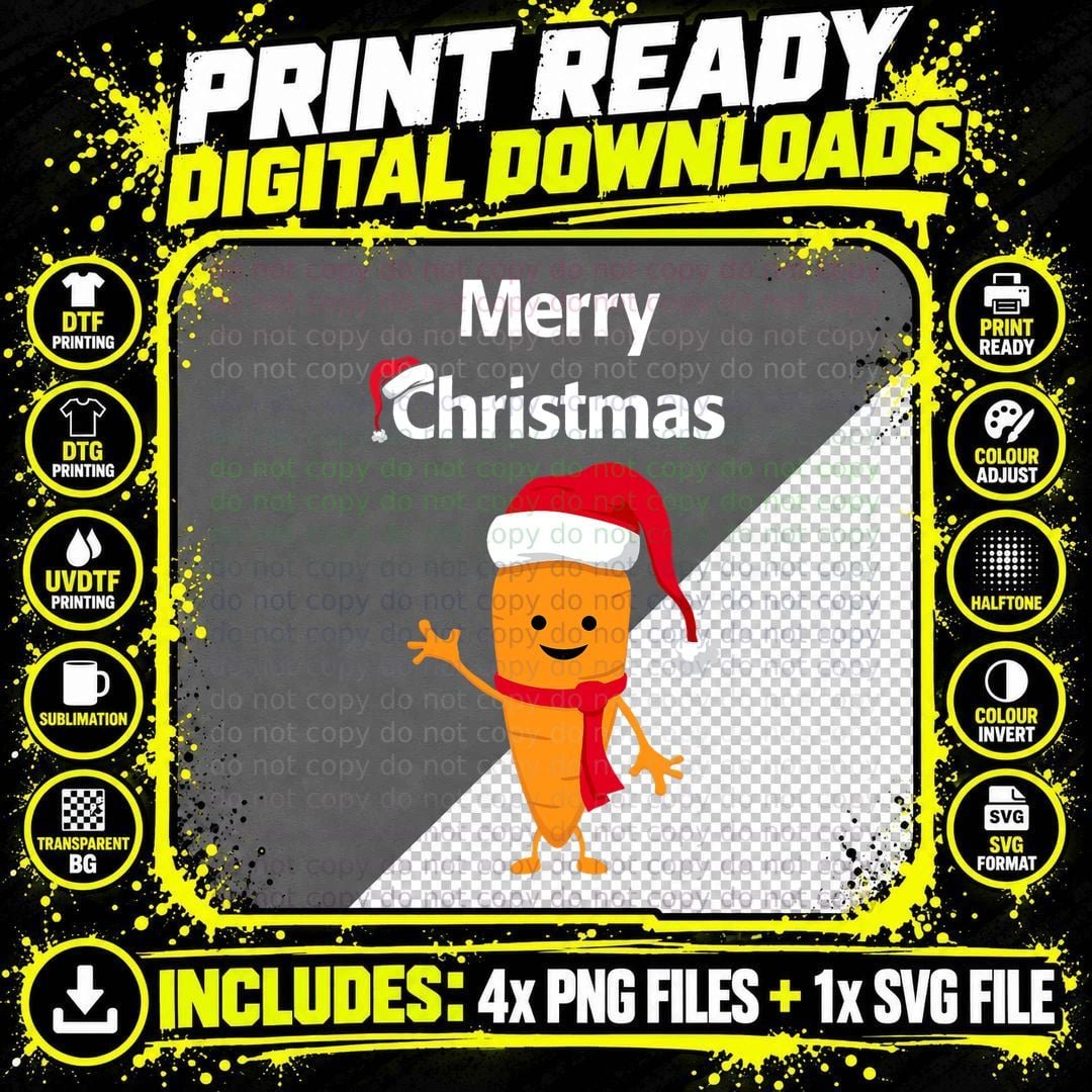 Christmas Carrot Cartoon with Santa Hat T-Shirt Png SVG Digital Bundle