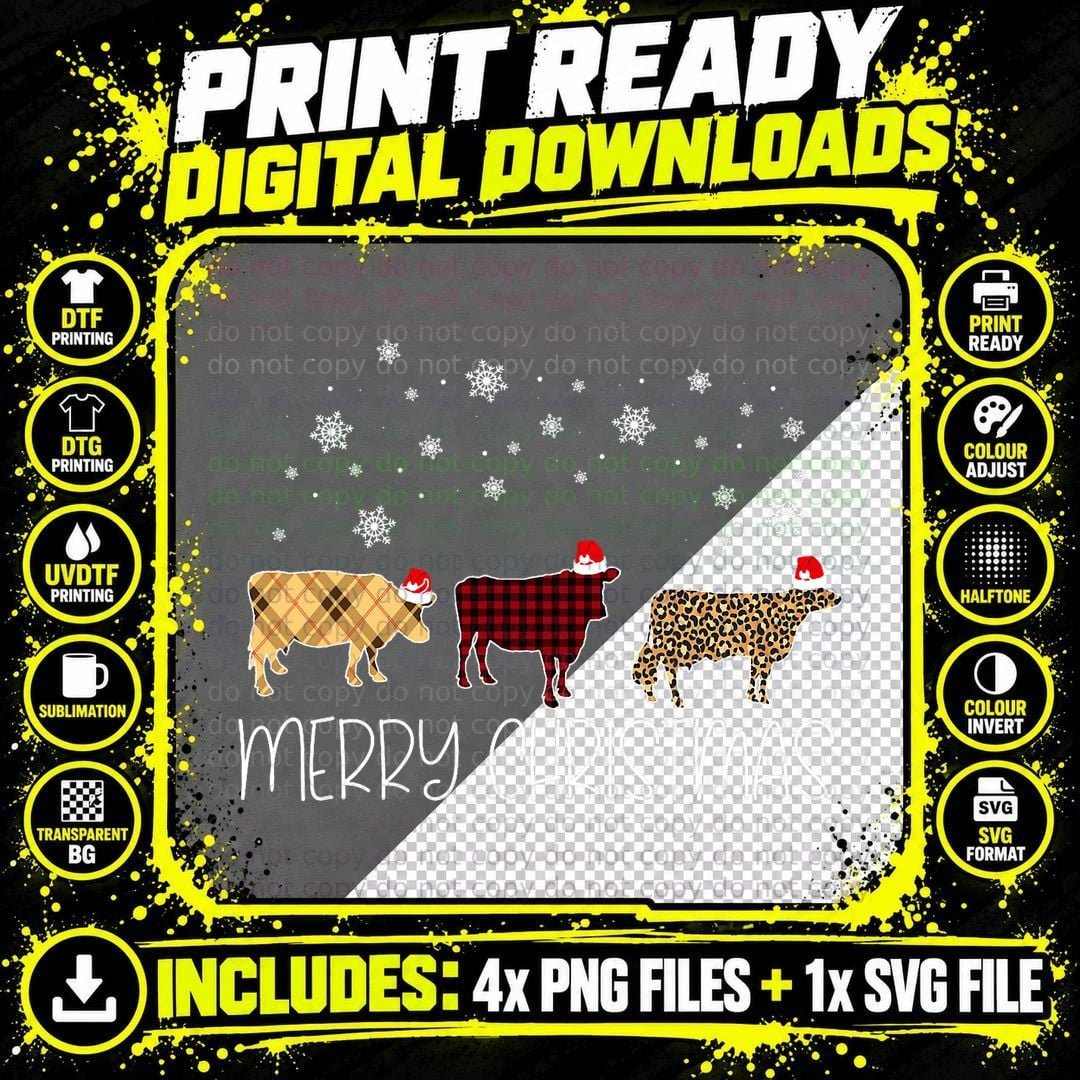 Christmas Cow Plaid Leopard T-Shirt Png SVG Digital Bundle