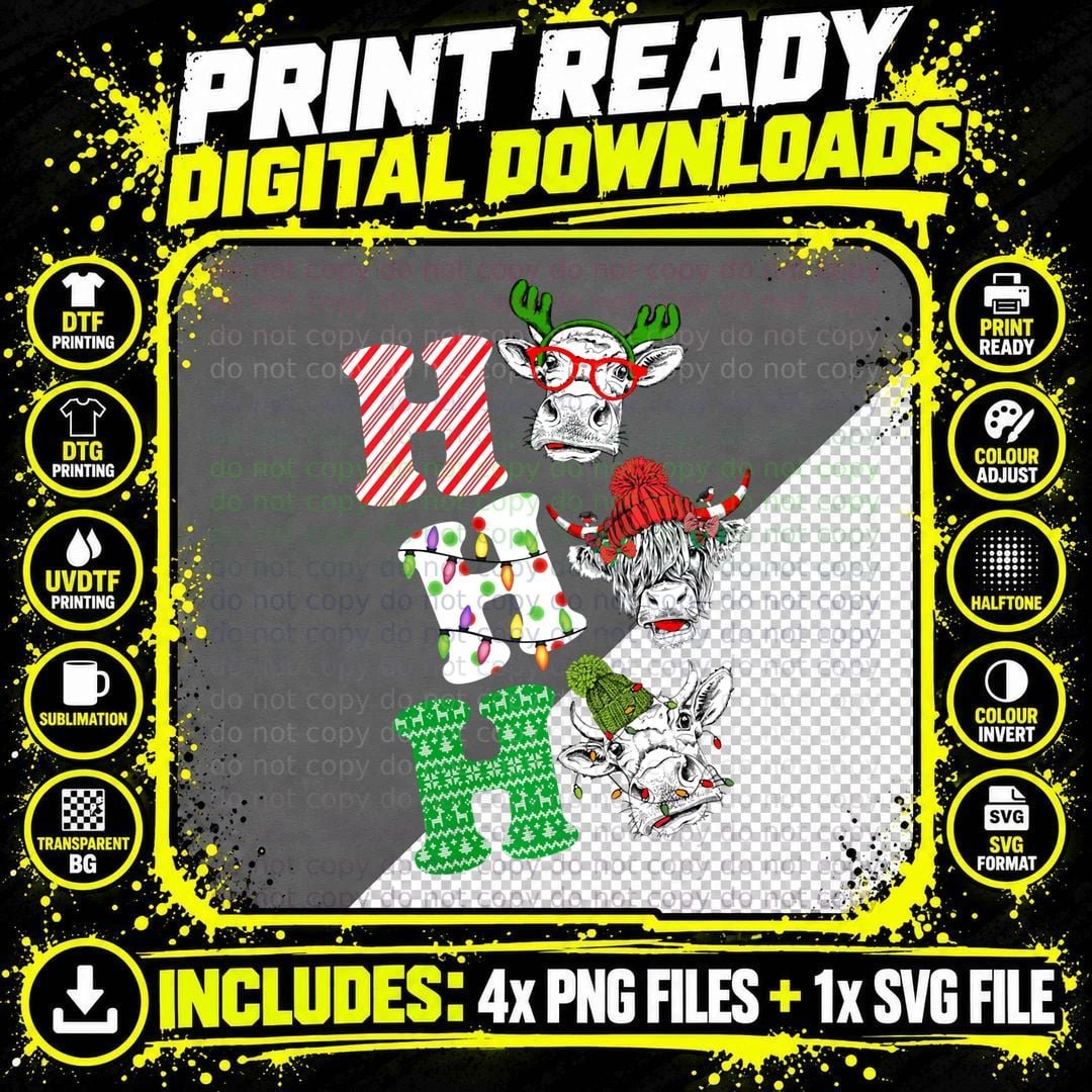 Christmas Cows Santa Claus Pullover Hoodie Png SVG Digital Bundle