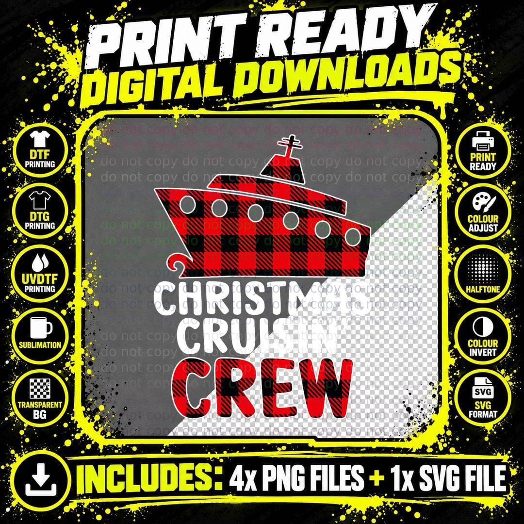 Christmas Cruising Crew T-Shirt, Buffalo Plaid Pattern Png SVG Digital Bundle