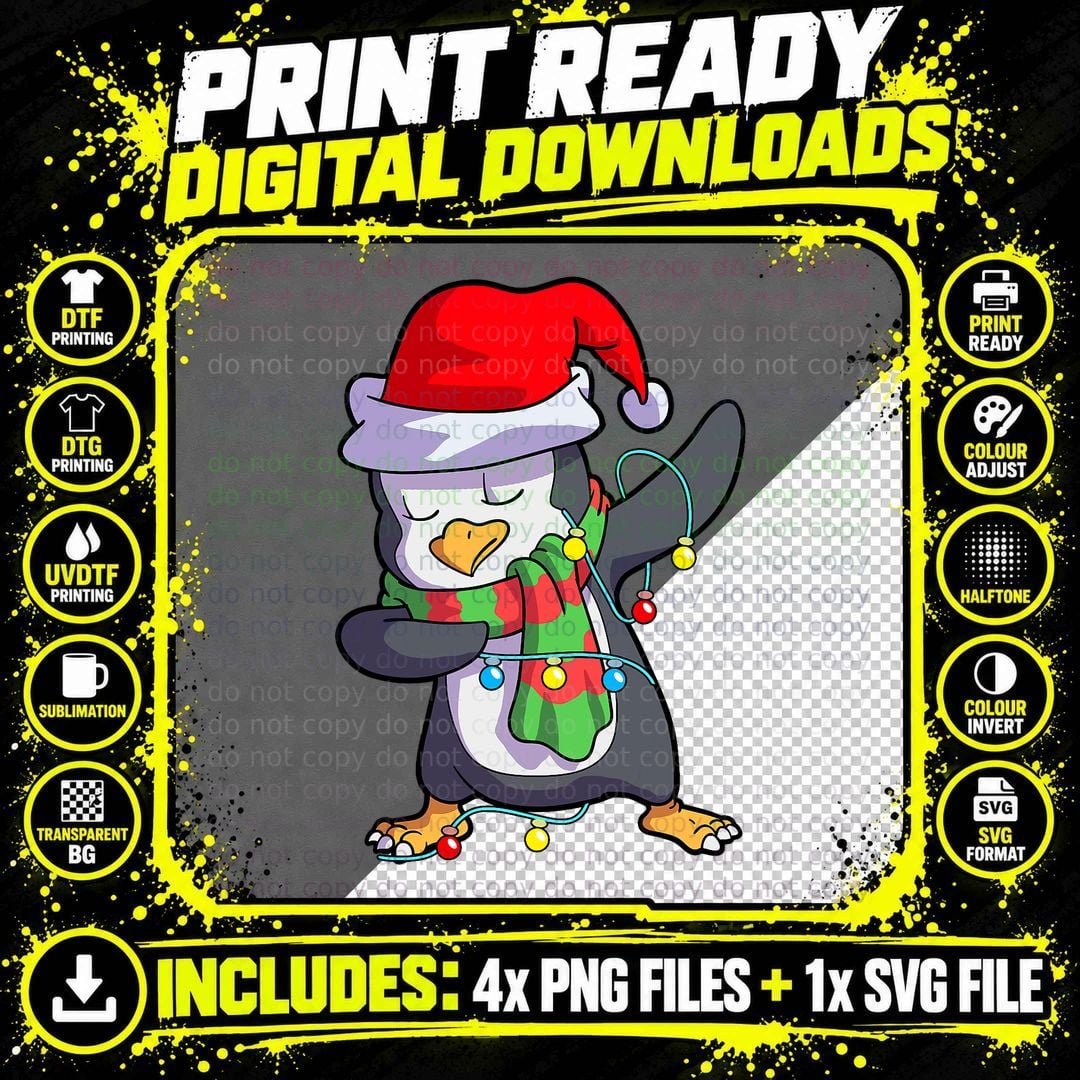 Christmas Dabbing Penguin Kids T-Shirt Png SVG Digital Bundle