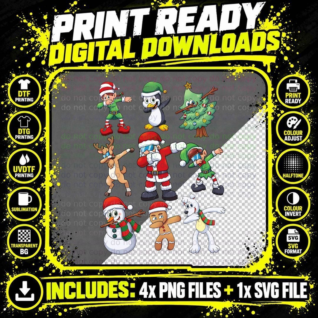 Christmas Dabbing Santa Elves T-Shirt Png SVG Digital Bundle