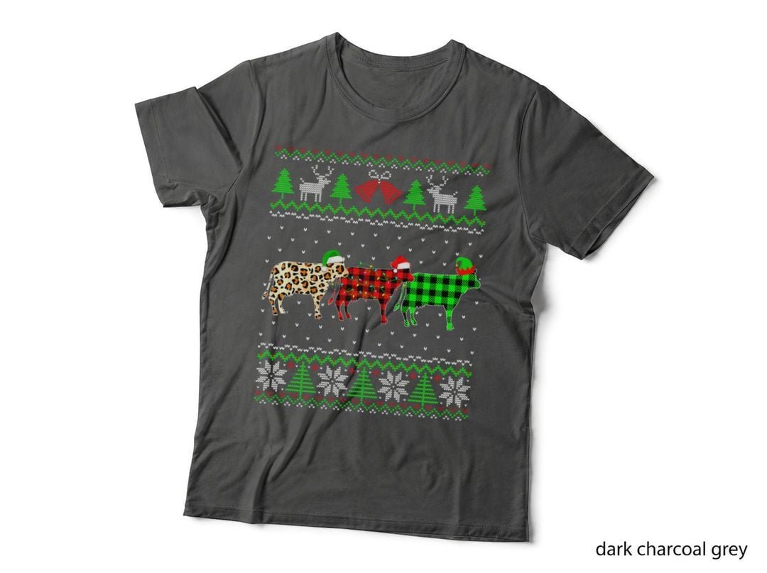 Christmas Dairy Cow Lover Santa Elf Xmas Leopard Plaid T-Shirt