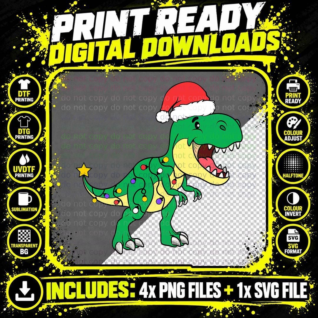 Christmas Dinosaur T-Shirt, Festive Holiday Design Png SVG Digital Bundle