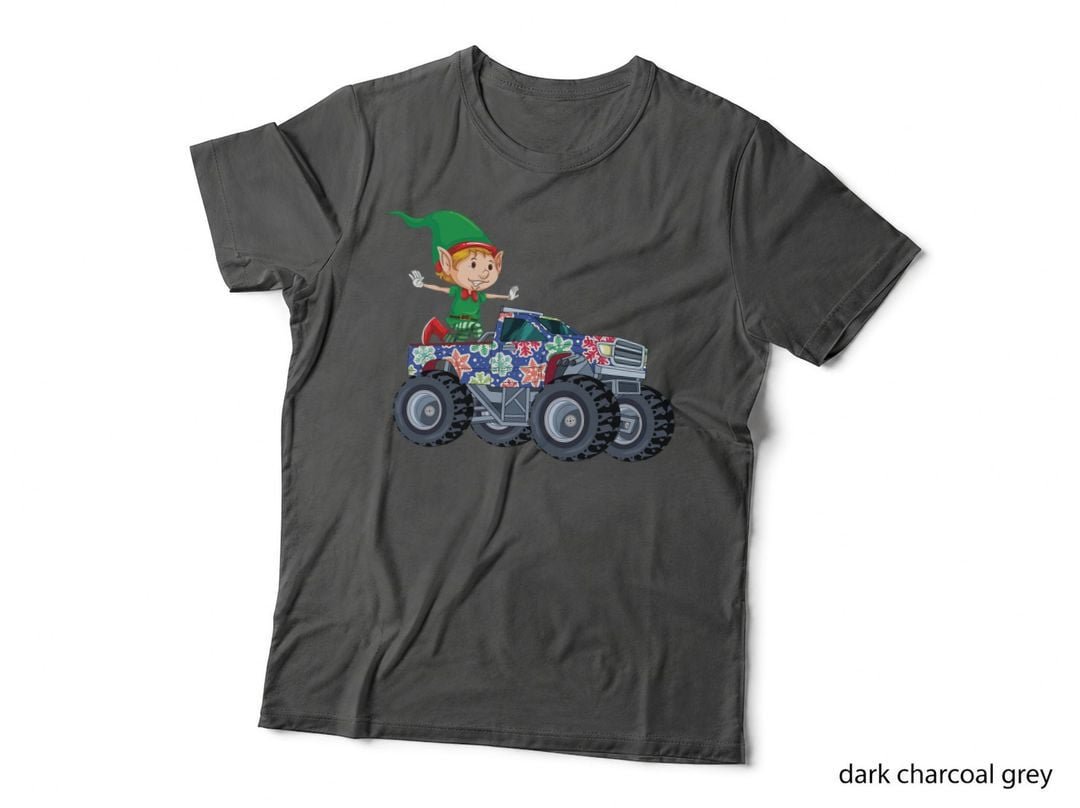 Christmas Elf Riding Monster Truck Sweatshirt, Festive Holiday T-Shirt