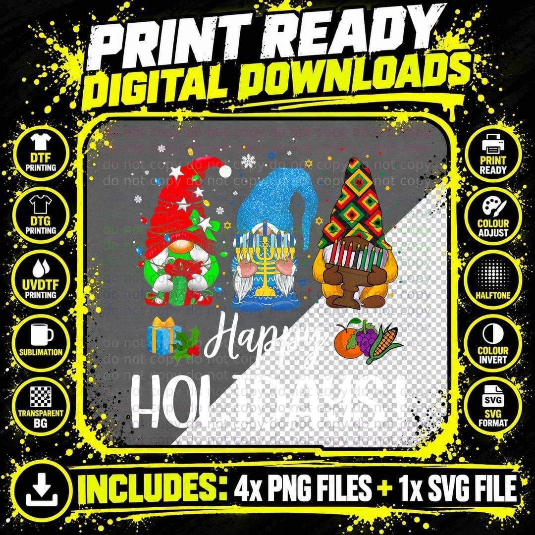 Christmas Hanukkah Kwanzaa Gnomes T-Shirt Png SVG Digital Bundle