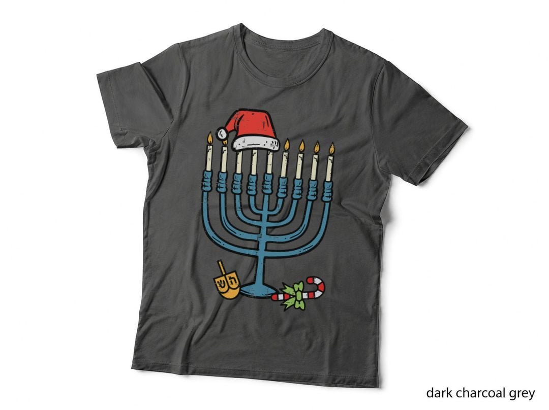 Christmas Hat Menorah Hanukkah T-Shirt, Holiday Festive Design