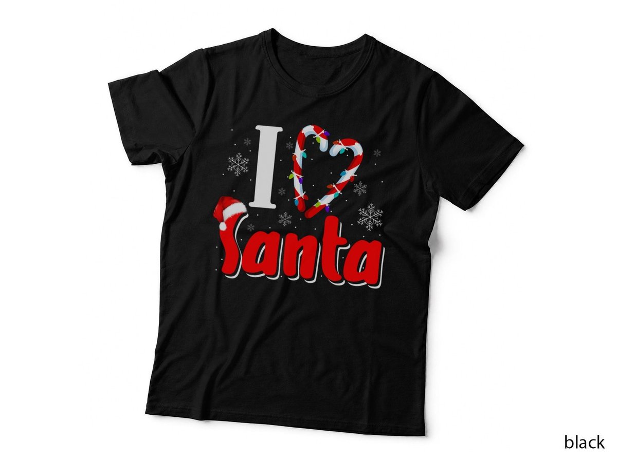 Christmas I Love Santa Candy Cane Heart T-Shirt, Festive Holiday Style