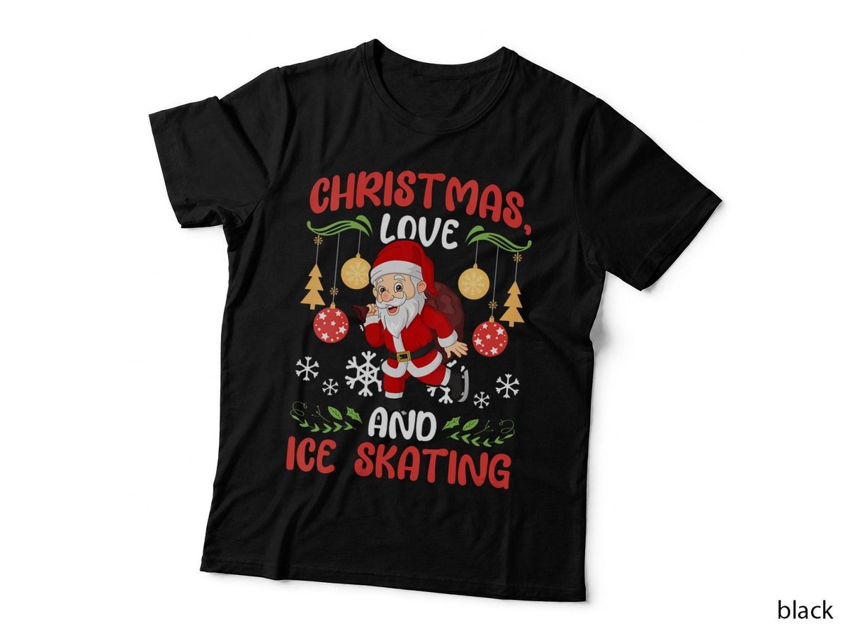 Christmas Ice Skating Santa T-Shirt, Festive Holiday Print