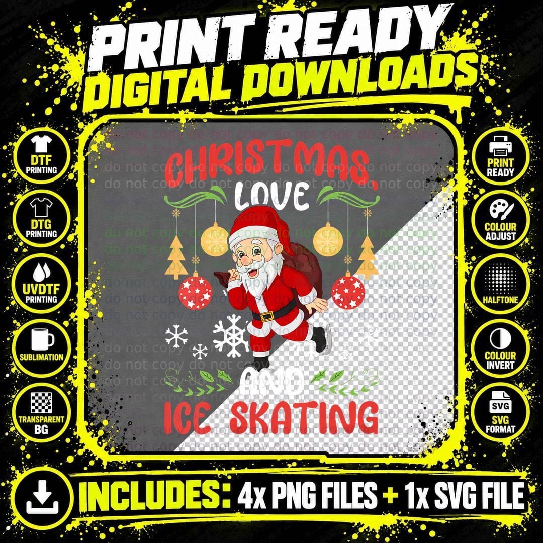 Christmas Ice Skating Santa T-Shirt Png SVG Digital Bundle