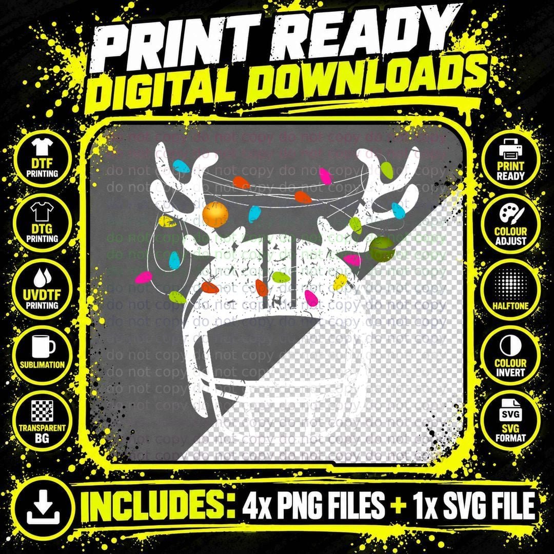 Christmas Lights Football Helmet Funny Xmas T-Shirt Png SVG Digital Bundle