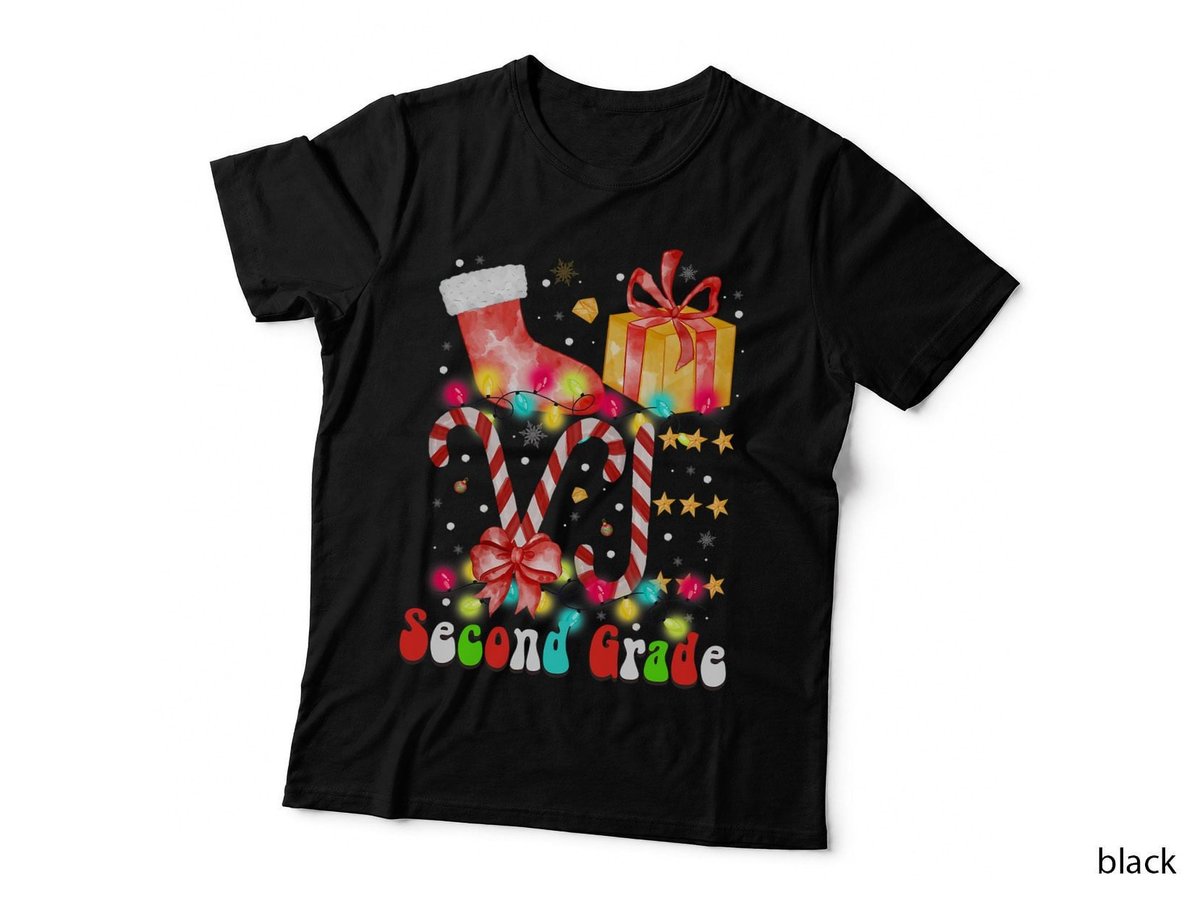 Christmas Lights Love Second Grade Teacher T-Shirt, Festive Holiday