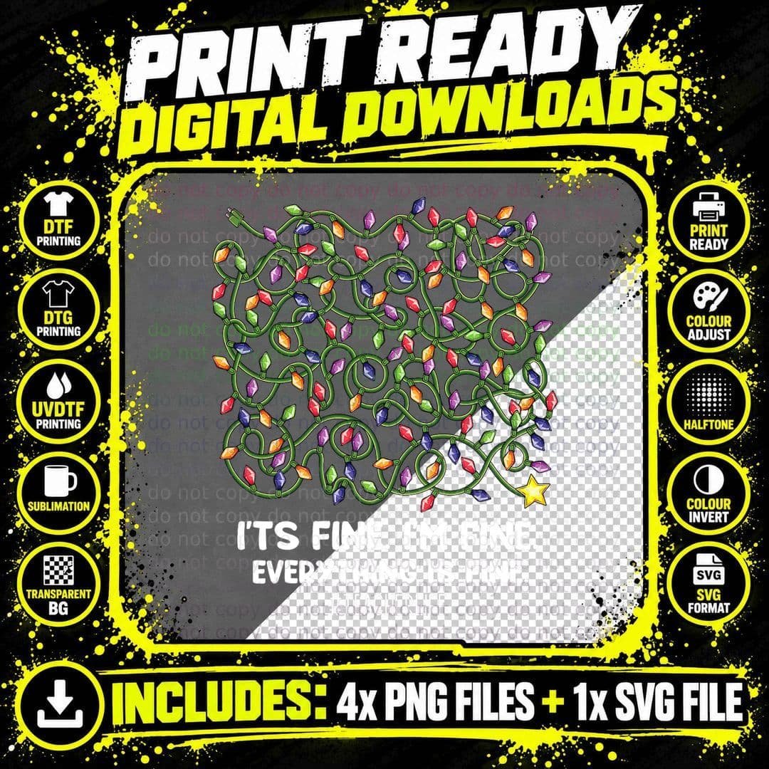 Christmas Lights T-Shirt, Festive Holiday Print Png SVG Digital Bundle