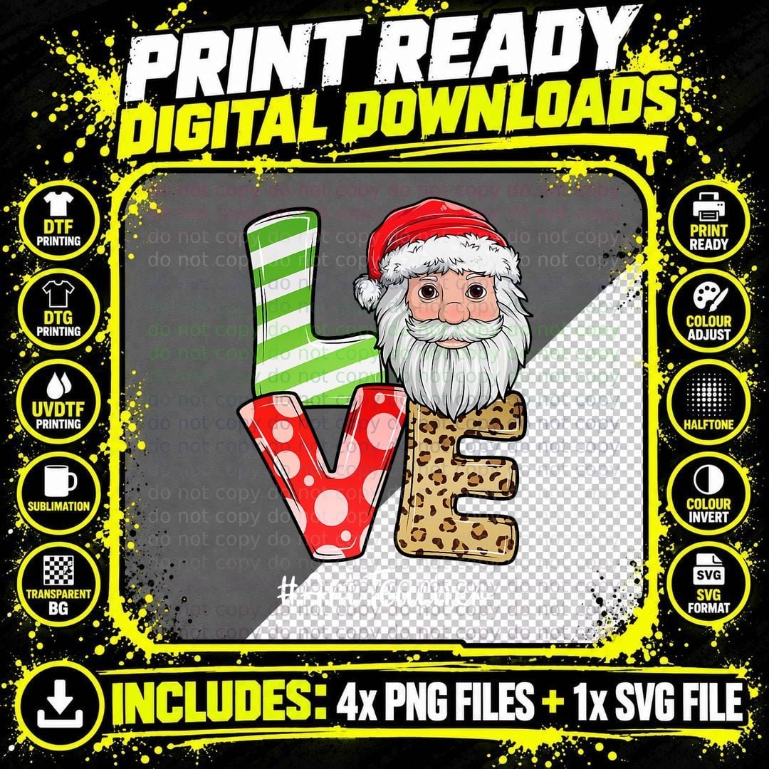 Christmas Love Santa T-Shirt, Festive Holiday Print Png SVG Digital Bundle